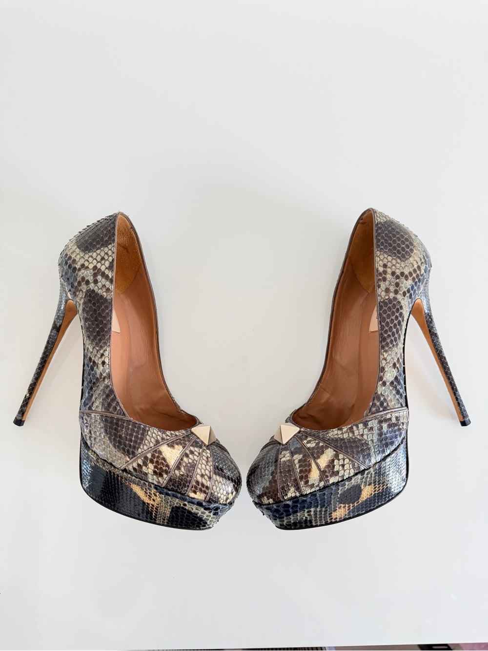 Valentino Multicolor Python Rockstud Platform Pumps